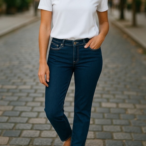 J. McLaughlin | Dark Wash Straigh Leg Jeans Size 2 Classic Wardrobe Casual Basic - Picture 1 of 7